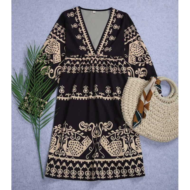 Chic bohemian printed mini dress for women