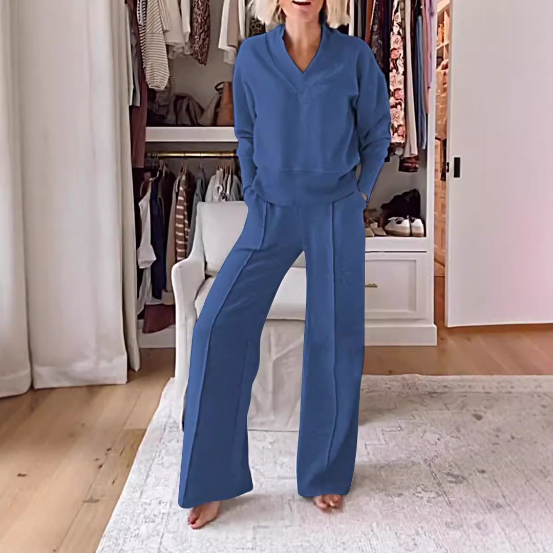 Ensemble de vêtements de loisirs confortables pour femmes avec col en V et coupe ample Chic & Stil