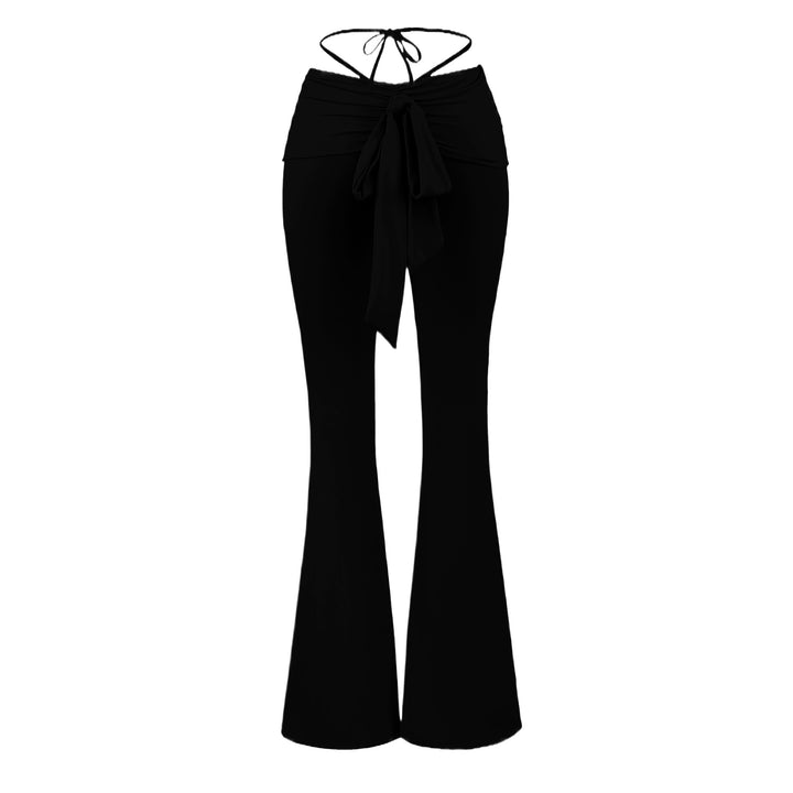 Elegant flared trousers for ladies with gathers at the waist and tie belt Lune London