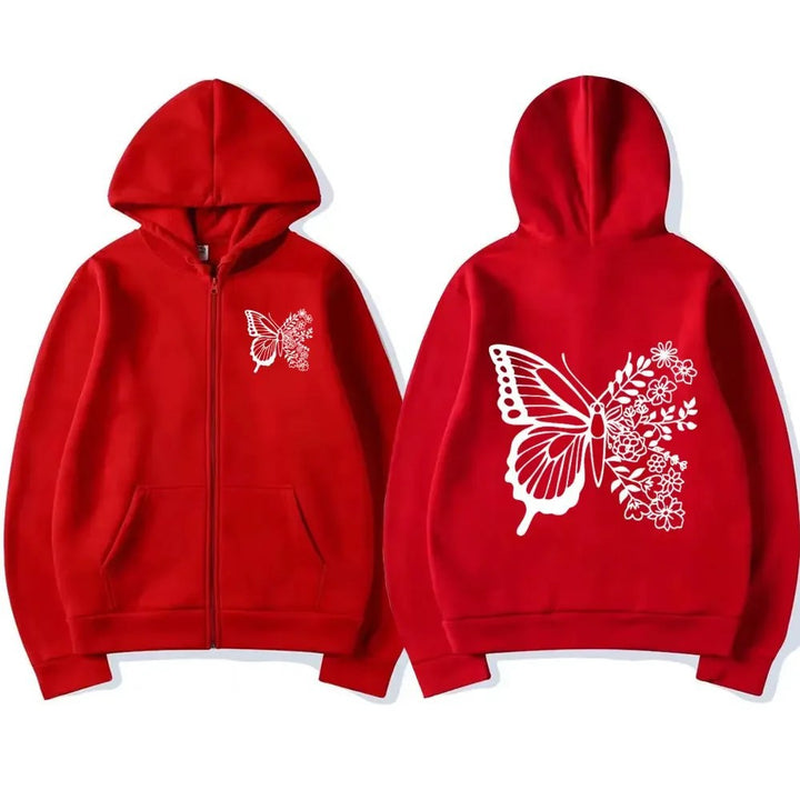 Haut à capuche pour femmes avec motif de papillon floral et poche kangourou pratique Chic & Stil
