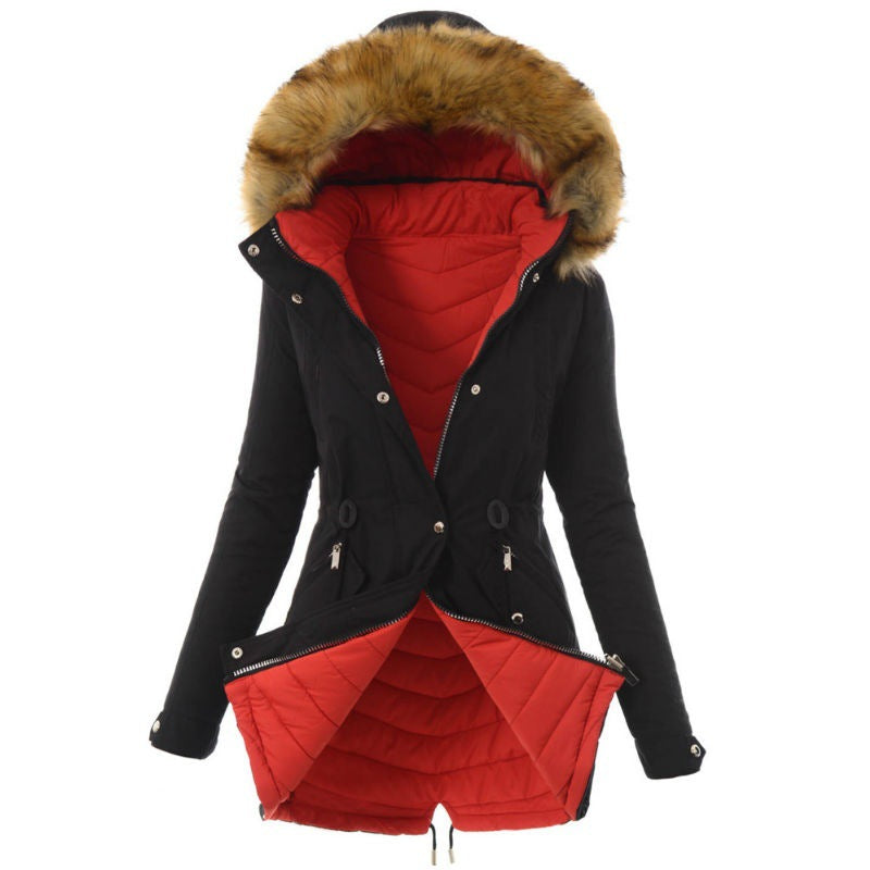 Modified winter jacket for women with removable faux fur collar Lune London