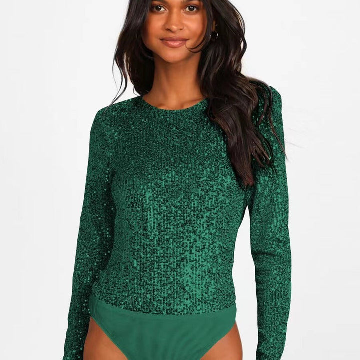 Women's Functional Sequined Bodysuit with Long Sleeve Lune London