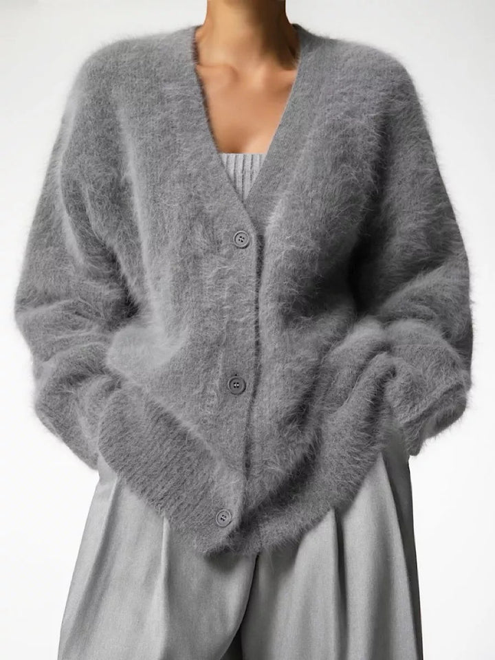 Cardigan confortable pour femmes en mélange de mohair avec fermeture à boutons Chic & Stil