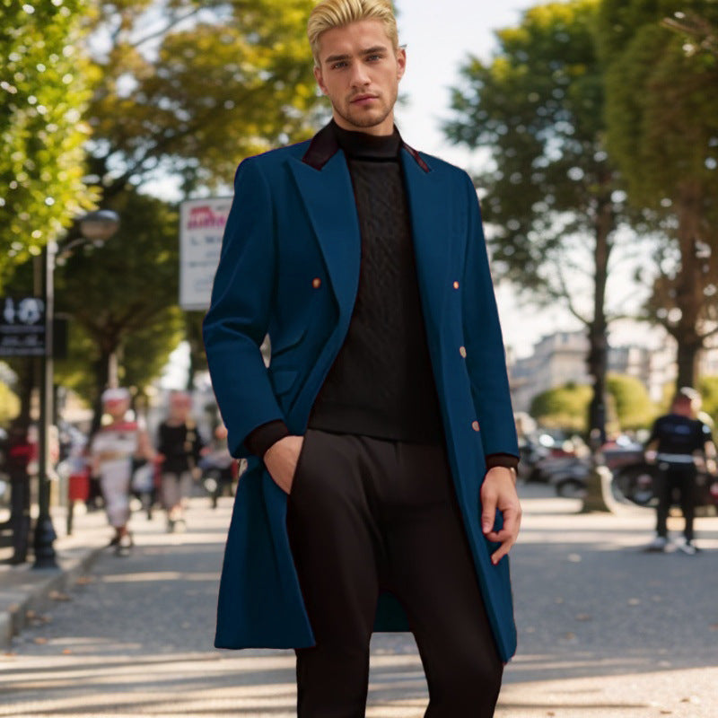 Men's Modern Urban Coat with Double Button Placket and Velvet Collar Lune London