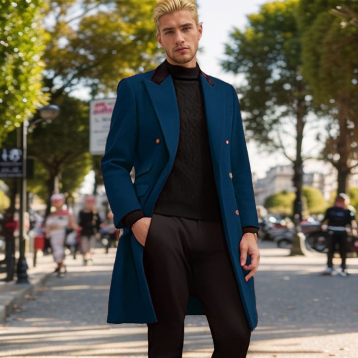Men's Modern Urban Coat with Double Button Placket and Velvet Collar Lune London