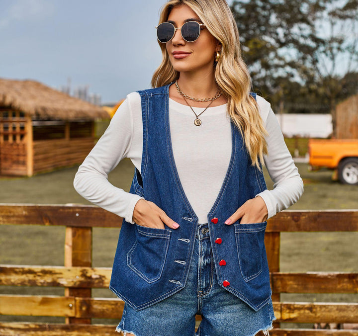 Casual denim vest for women with practical pockets and contrasting button details Lune London