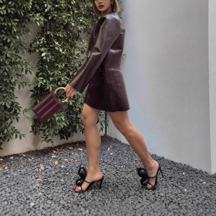 Fashion faux leather jacket for women in a classic style with large pockets Lune London
