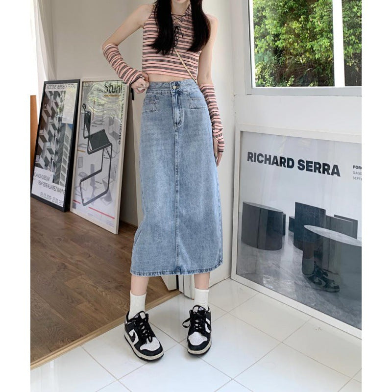 Jupe en denim midi décontractée pour femmes avec fentes sur les côtés Chic & Stil