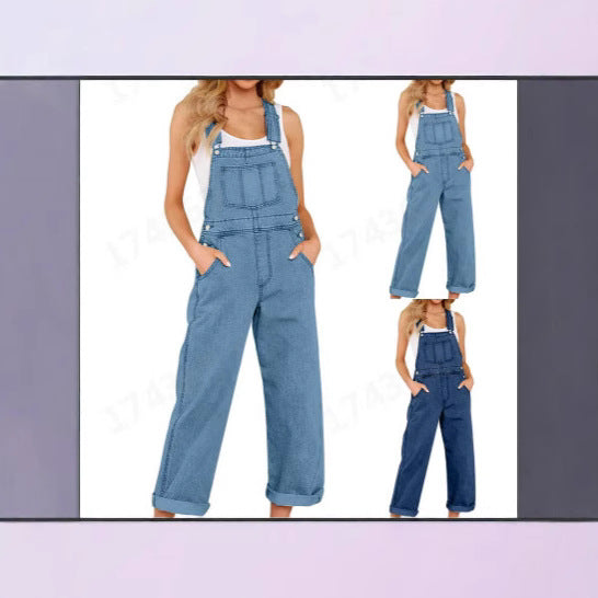 Women's casual denim overalls with practical pockets and wide legs Lune London