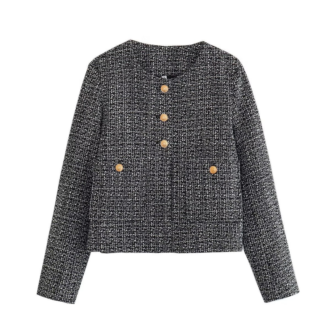 Fashionable tweed jacket for women with textured fabric Lune London