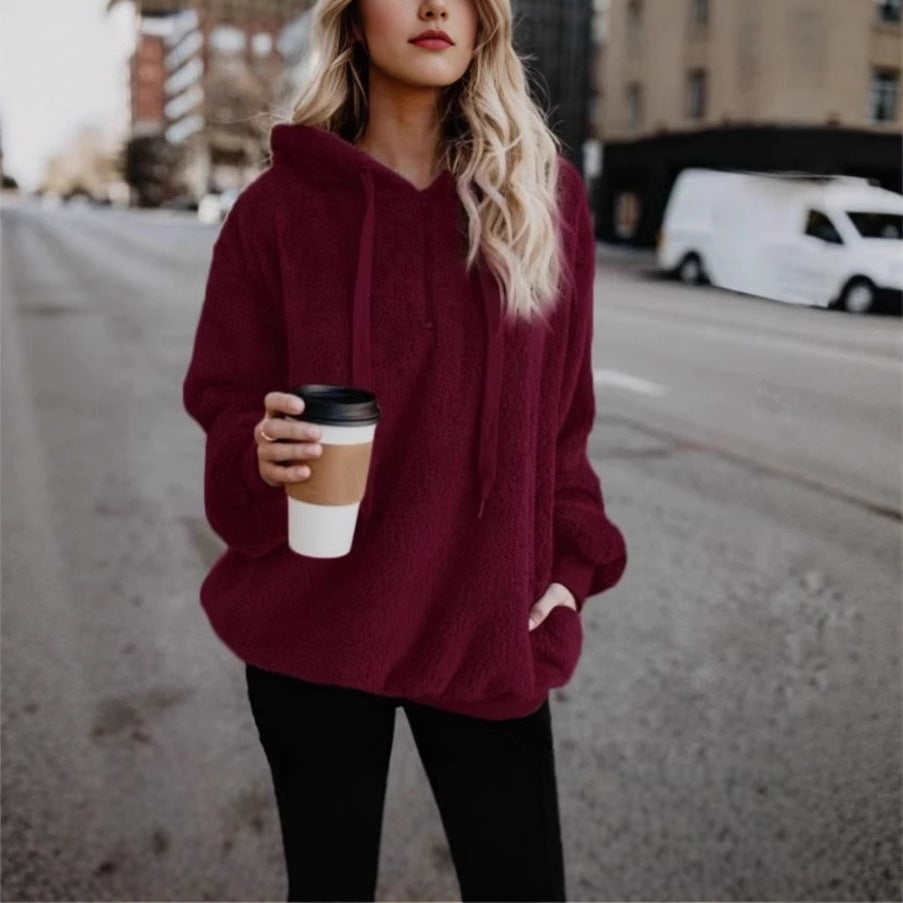 Ladies Oversized Fleece Hoodie with Comfortable Pockets and Drawstring Lune London