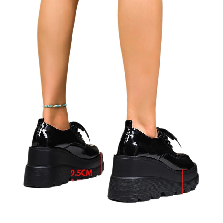 Lune London | Women's Platform Lace-up Shoes with Shiny Upper Material and Non-slip Sole