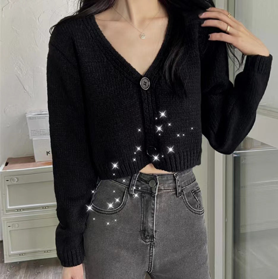 Ladies comfortable knit cardigan with V-neck and button detail Lune London