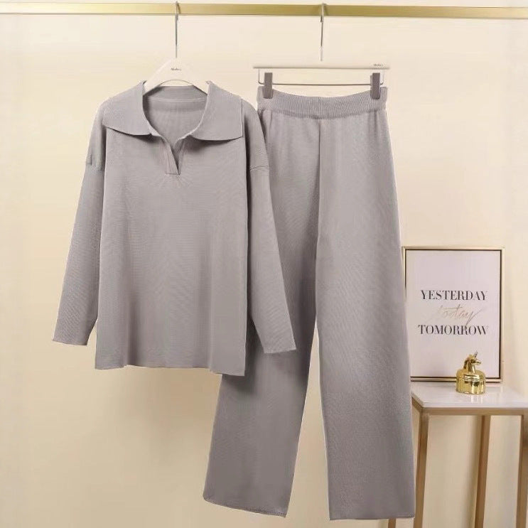 Women Elegant set of casual pants and blouses with collar Lune London