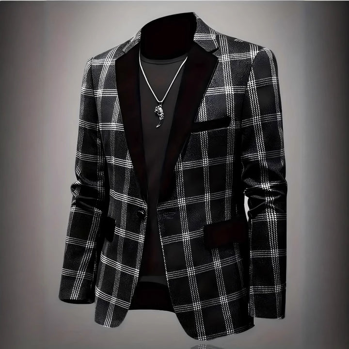 Men's elegant plaid blazer with velvet lapels Lune London