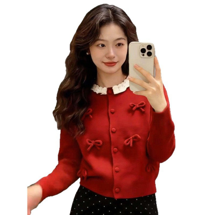 Cardigan femme avec un col froncé romantique et des nœuds