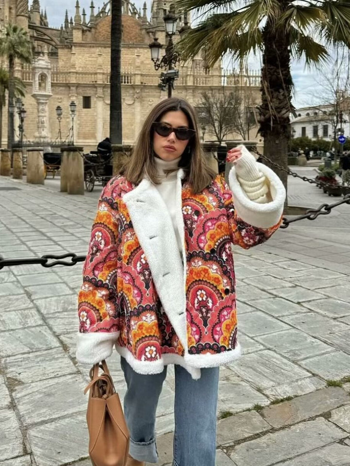 Quilted Transition Jacket for Women with Floral Pattern and Cozy Fleece Lune London
