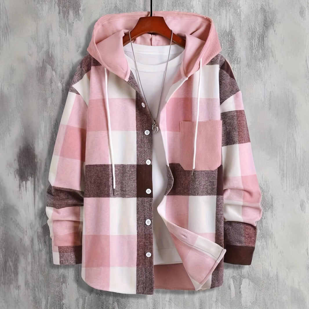 Striped flannel jacket for women with hood and practical pockets Lune London