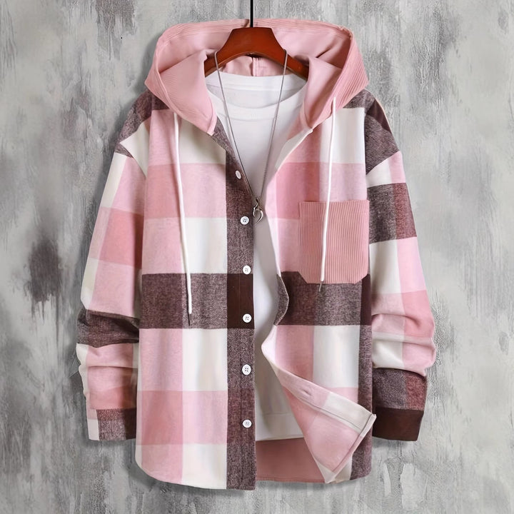 Striped flannel jacket for women with hood and practical pockets Lune London
