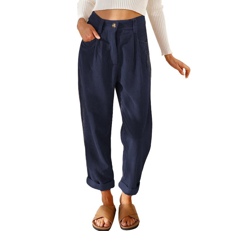 Ladies Comfortable and Elegant High-Waist Pants with a Fine Rib Pattern Lune London