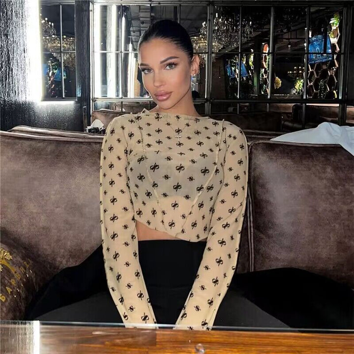 Women's Transparent Top with Long Sleeves and Delicate Pattern Lune London