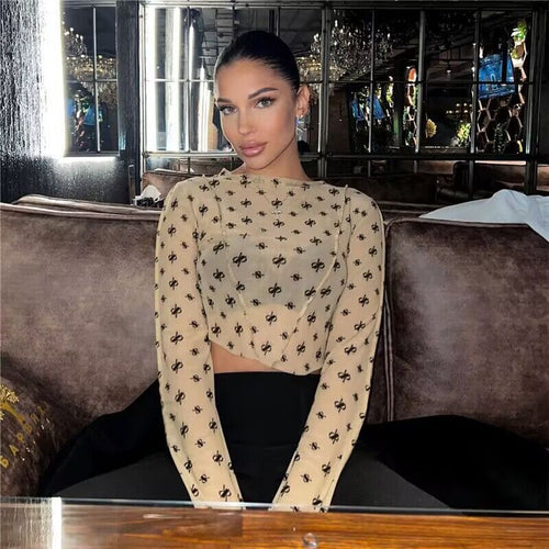 Women's Transparent Top with Long Sleeves and Delicate Pattern Lune London