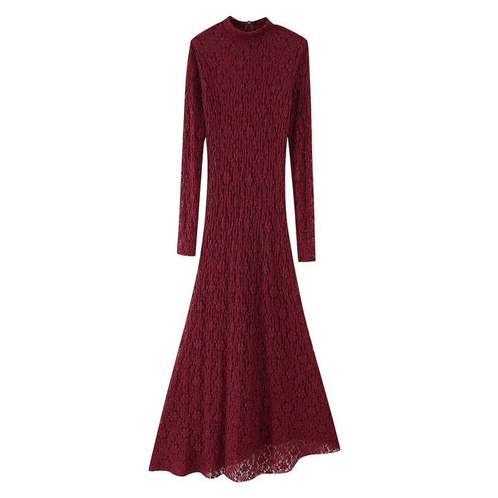 Maxi dress for women in fine lace with long sleeves and highly closed design Lune London