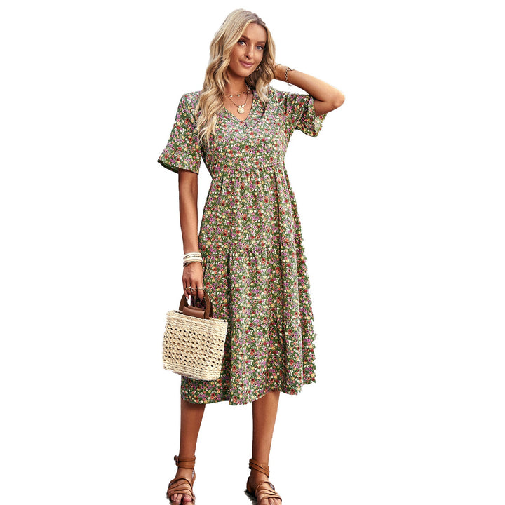 Women's Midi Dress with Floral Pattern and Playful V-Neck Lune London