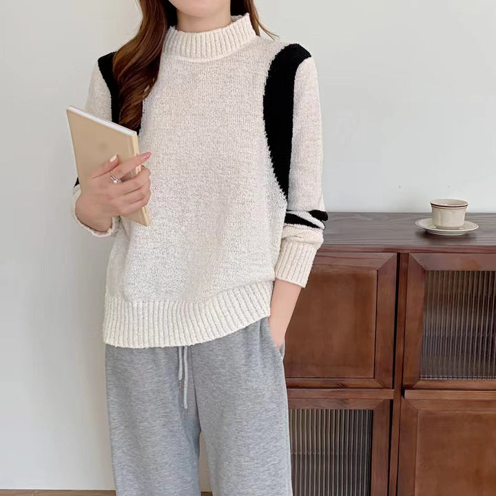 Sweater woman with high collar and contrasting sleeves Lune London