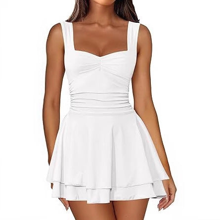 Skater dress for women with ruched top and flared skirt Lune London