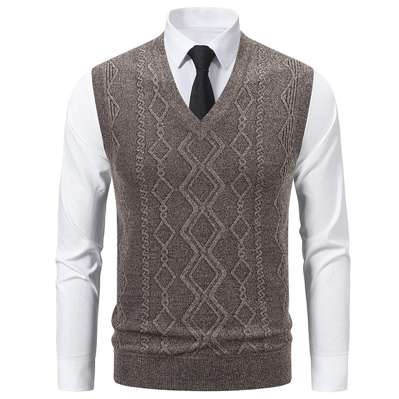 Men's Knit Sweater with V-Neck and Textured Cable Pattern Lune London