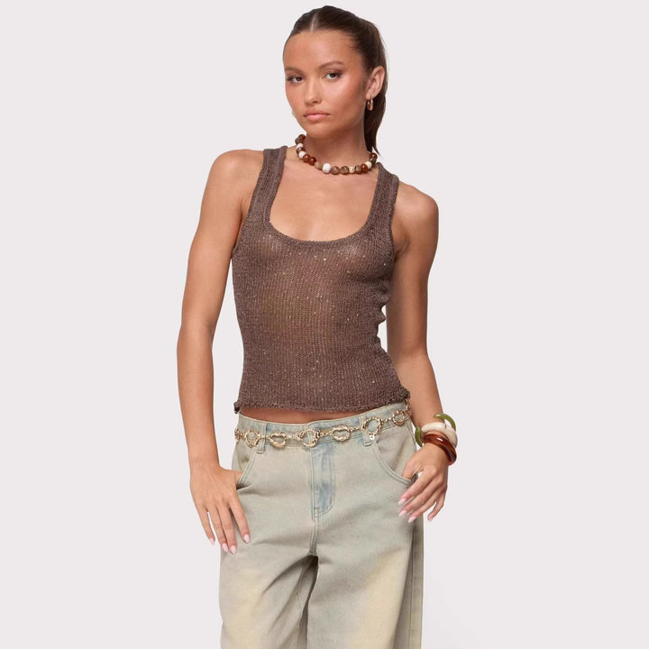 Women Glamorous Glitter Tank Top Lune London