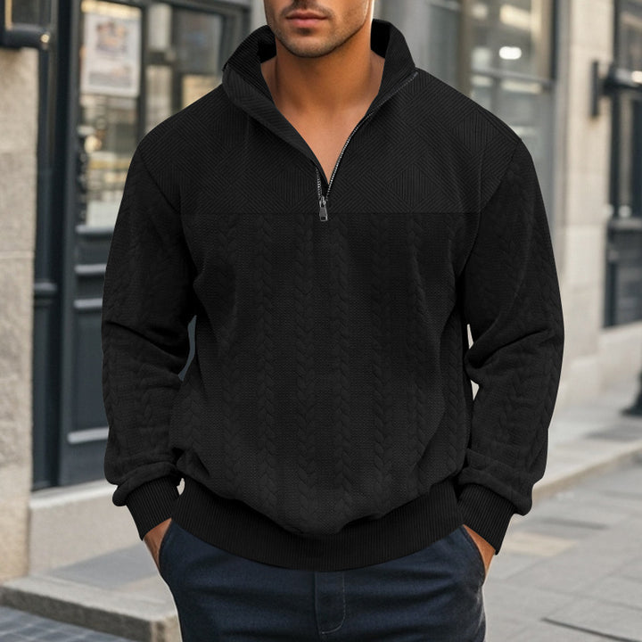 Men's knitted sweater with modern high collar and zip Lune London