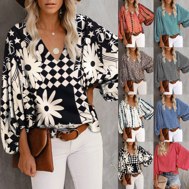 Blouse woman with wide sleeves and a floral pattern Lune London