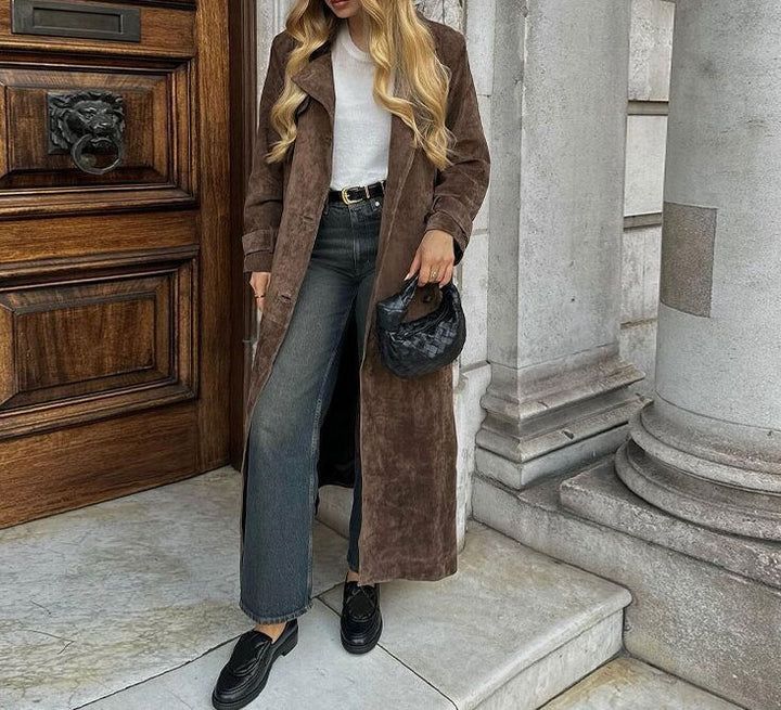 Women Long Suede Coat with Elegant Lune London
