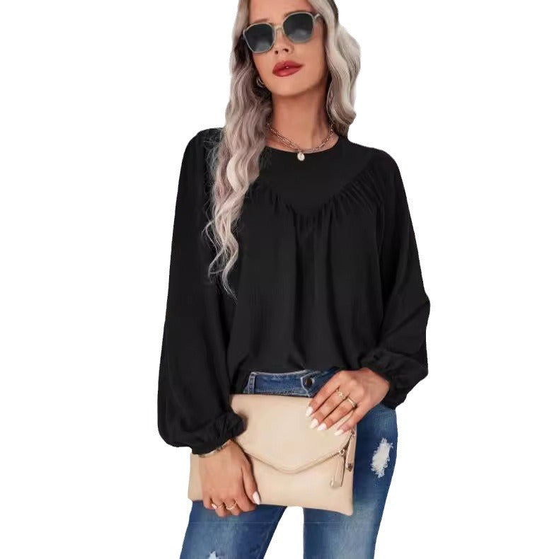 Casual blouse for women with flared sleeves and a fine ribbed texture Lune London