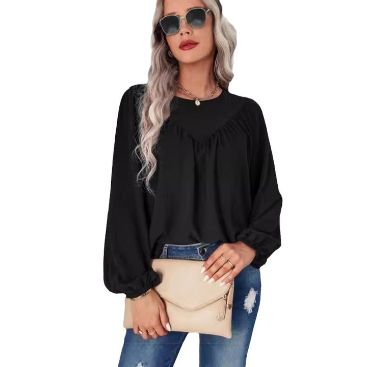 Casual blouse for women with flared sleeves and a fine ribbed texture Lune London