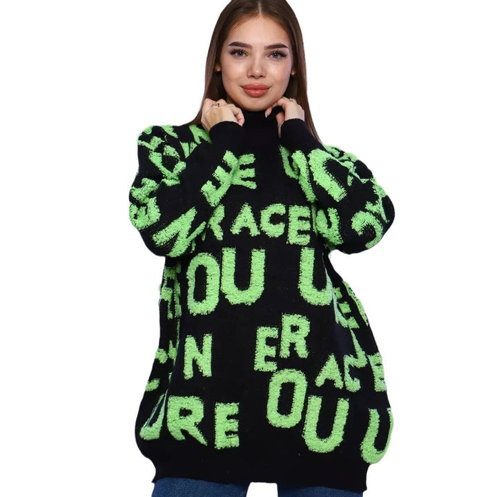 Pull en maille épaisse pour femme avec lettrage frappant et col montant Chic & Stil