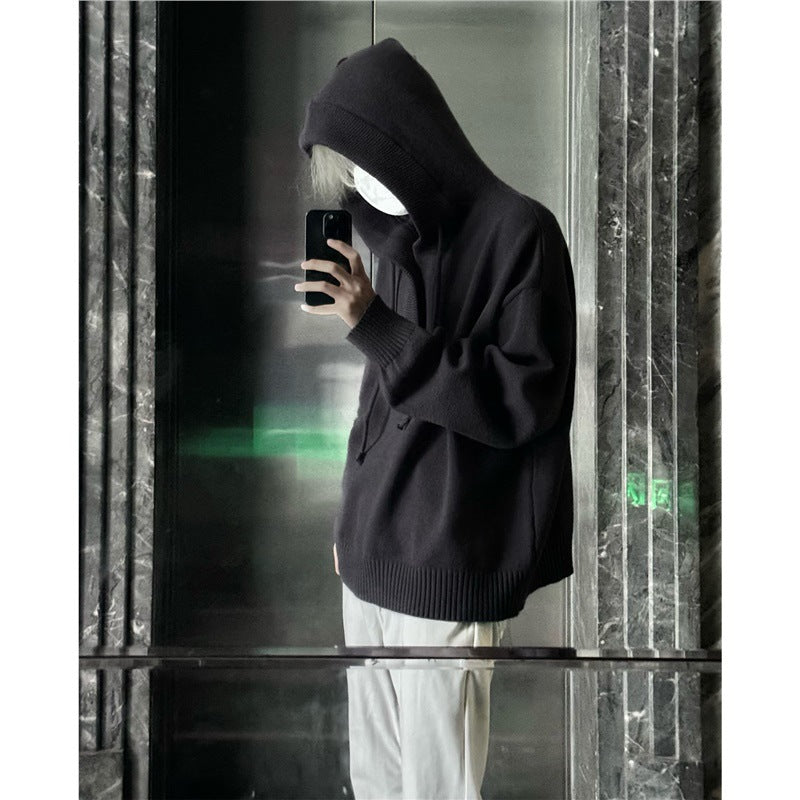 Men's casual hooded sweatshirt with button placket and thicker knitted structure Lune London
