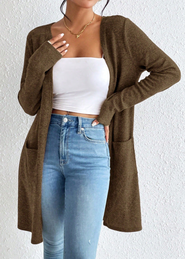 Ladies Long Knitted Cardigan with Practical Pockets Lune London