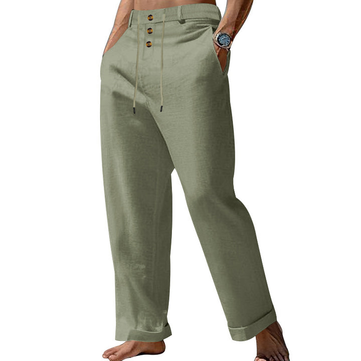 Casual linen pants for men with elastic waist and trendy button details Lune London