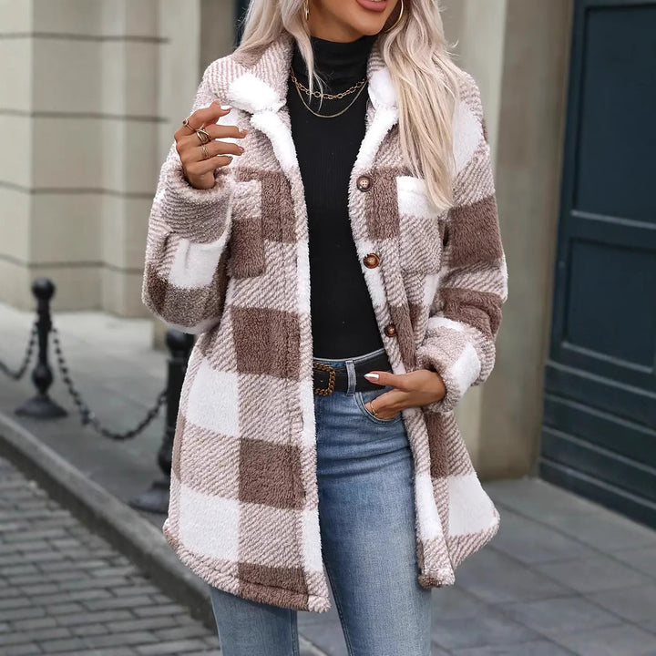 Oversized plaid fleece jacket for women Lune London