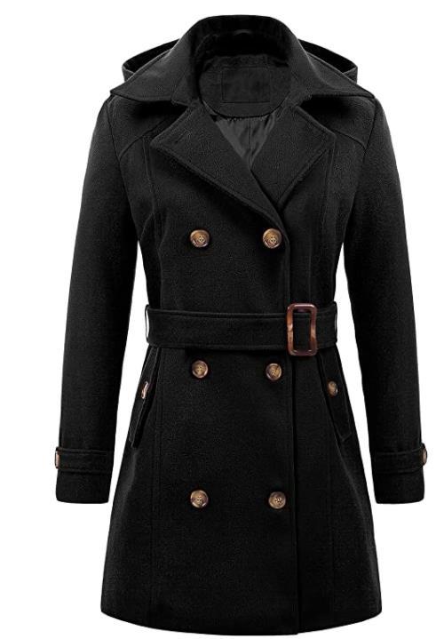 Elegant Peacoat coat for women with double row of buttons and belt at the waist Lune London