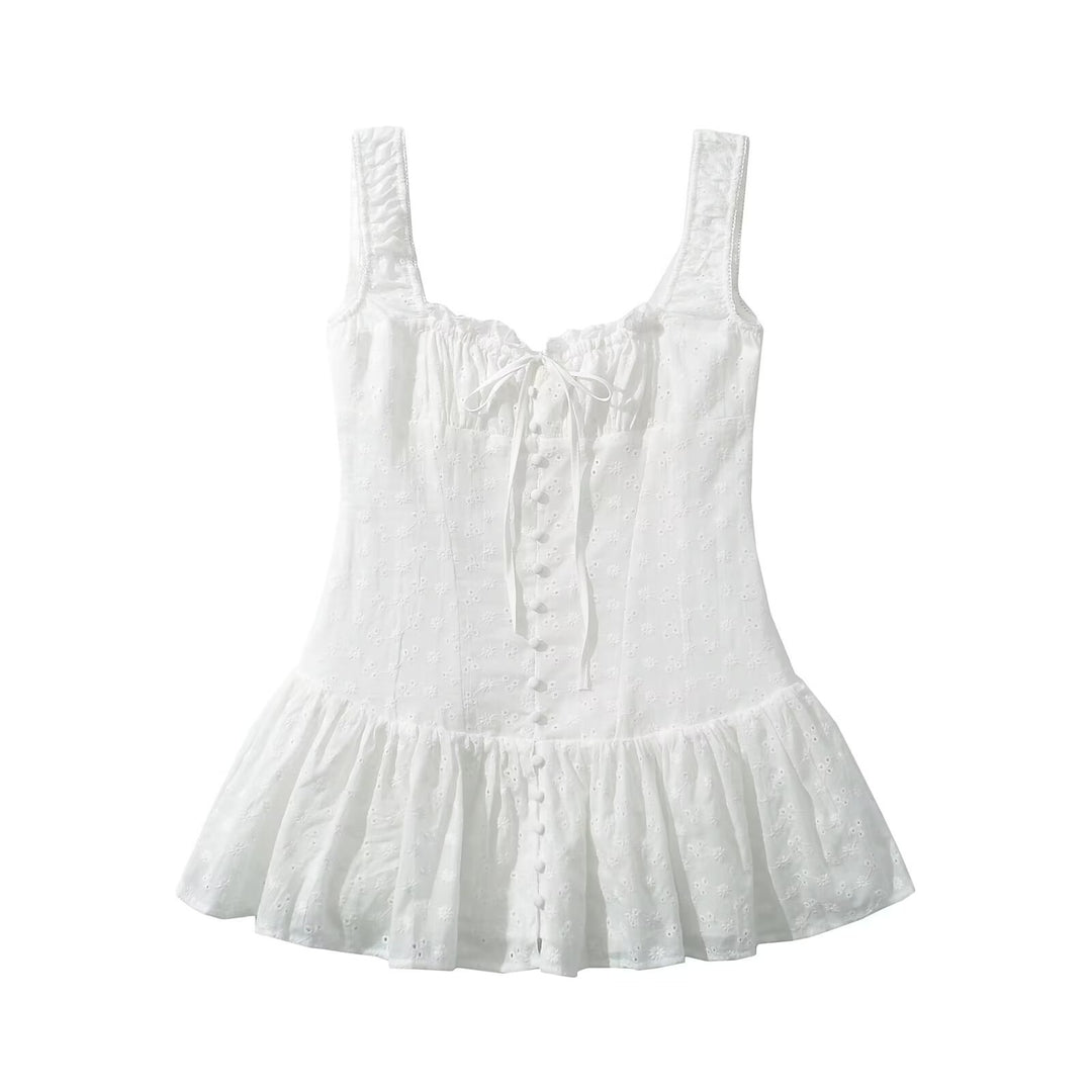 Casual ruffled blouse for women with delicate embroidery Lune London