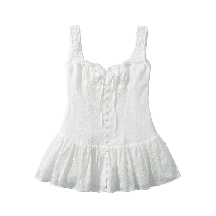 Casual ruffled blouse for women with delicate embroidery Lune London