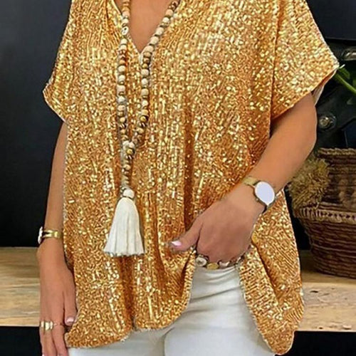 Women Sparkling Sequin Top with Casual Cut and V-Neck Lune London