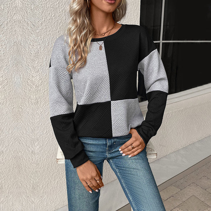 Sweat-shirt féminin à la mode avec design à rayures bloc et col rond Chic & Stil