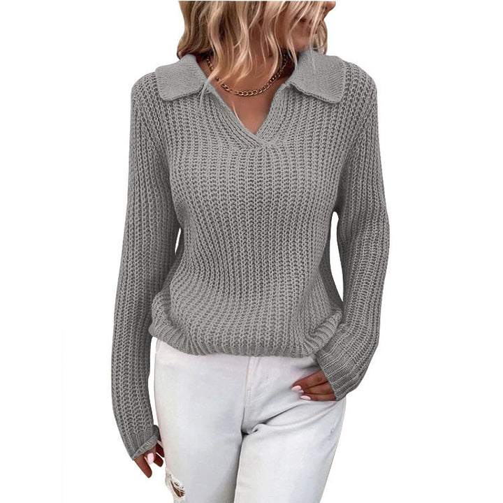 Knit pullover for women with polo collar and fine ribbed texture Lune London