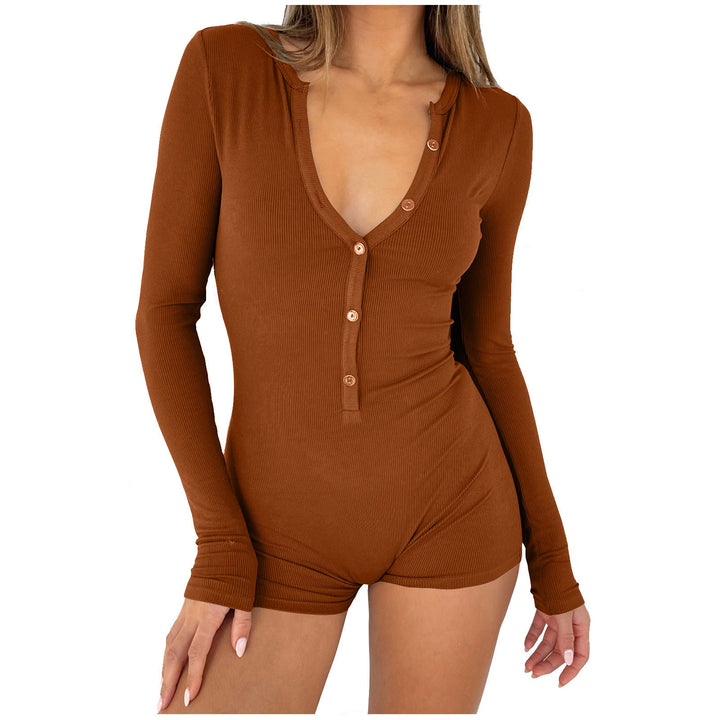 Women's Long Sleeve Bodysuit with Button Placket Lune London