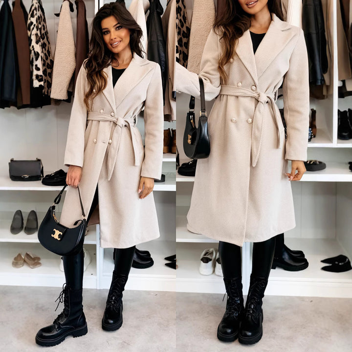 Women's trench coat with double-breasted buttons and a beautiful belt at the waist Lune London